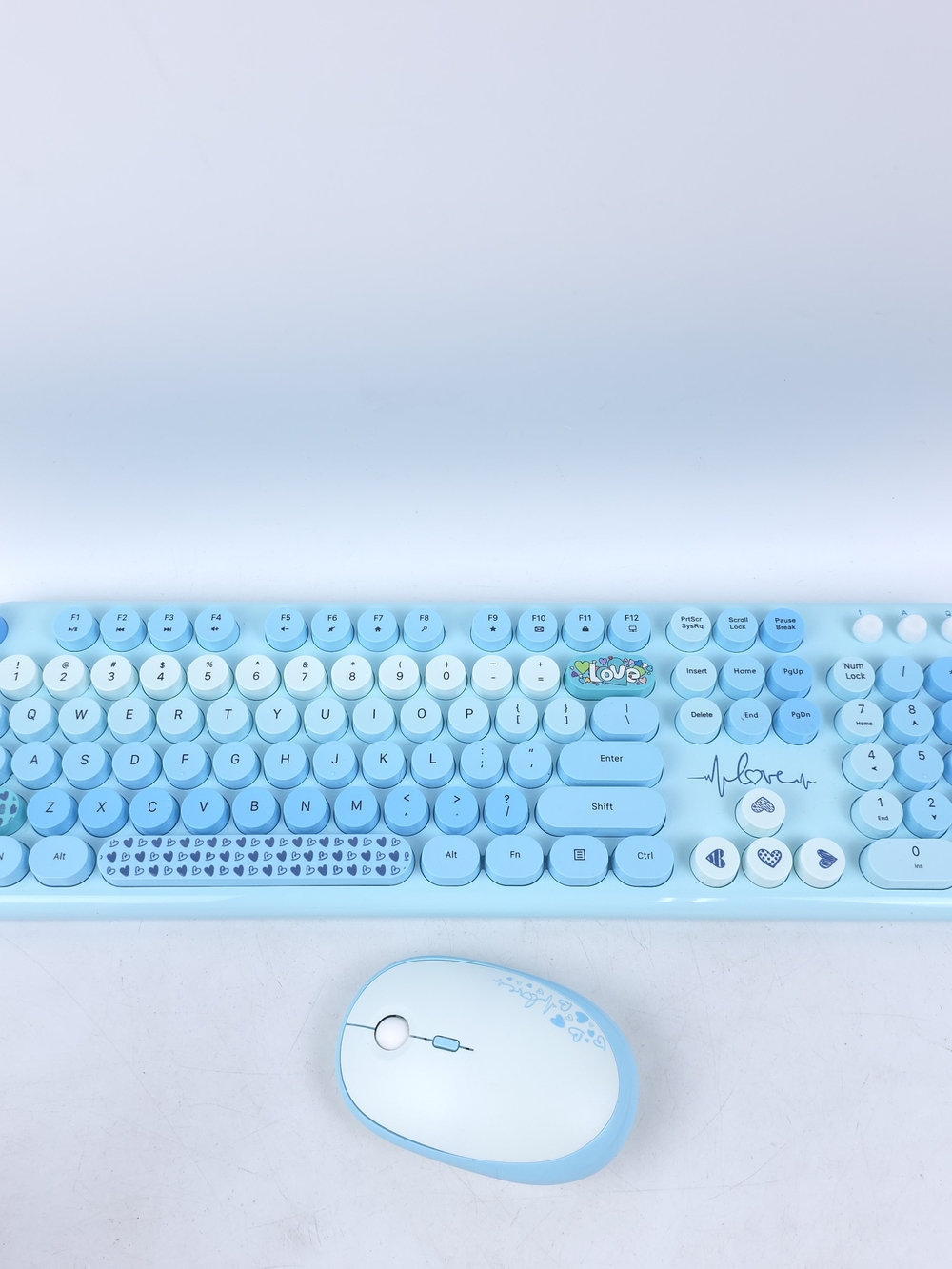 Wireless Keyboard and Mouse Mixed Blue Retro Style Round Key